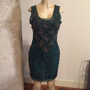 Vintage Hunter Green Beaded Dress with jacket